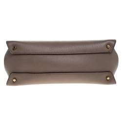 Pre Owned Dolce & Gabbana Dark Beige Leather Large Miss Sicily Top Handle Bag