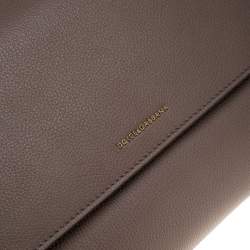 Pre Owned Dolce & Gabbana Dark Beige Leather Large Miss Sicily Top Handle Bag