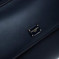 Pre Owned Dolce & Gabbana Navy Blue Leather Sicily 58 Top Handle Bag