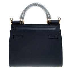 Pre Owned Dolce & Gabbana Navy Blue Leather Sicily 58 Top Handle Bag