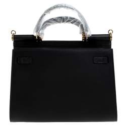 Pre Owned Dolce & Gabbana Black Leather Sicily 58 Top Handle Bag