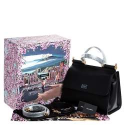 Pre Owned Dolce & Gabbana Black Leather Sicily 58 Top Handle Bag