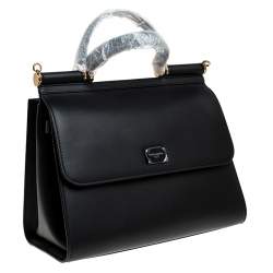 Pre Owned Dolce & Gabbana Black Leather Sicily 58 Top Handle Bag