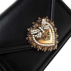 Pre Owned Dolce & Gabbana Black Leather Small Devotion Top Handle Bag