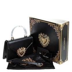 Pre Owned Dolce & Gabbana Black Leather Small Devotion Top Handle Bag