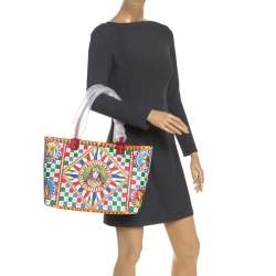 Pre Owned Dolce & Gabbana Multicolore Sicilian Carretto Leather Beatrice Shopper Tote
