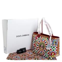 Pre Owned Dolce & Gabbana Multicolore Sicilian Carretto Leather Beatrice Shopper Tote