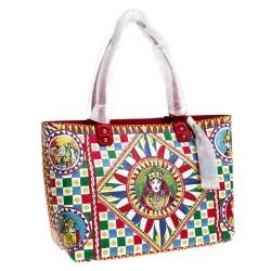 Pre Owned Dolce & Gabbana Multicolore Sicilian Carretto Leather Beatrice Shopper Tote