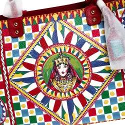 Pre Owned Dolce & Gabbana Multicolore Sicilian Carretto Leather Beatrice Shopper Tote