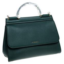 مملوكة مسبقًا Dolce & Gabbana Green Smooth Leather Large Miss Sicily Top Handle Bag