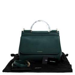مملوكة مسبقًا Dolce & Gabbana Green Smooth Leather Large Miss Sicily Top Handle Bag