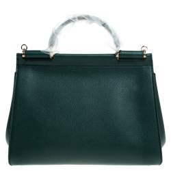 مملوكة مسبقًا Dolce & Gabbana Green Smooth Leather Large Miss Sicily Top Handle Bag