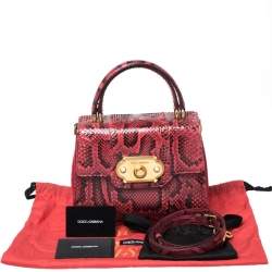 Pre Owned Dolce & Gabbana Red Python and Velvet Welcome Top Handle Bag