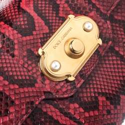 Pre Owned Dolce & Gabbana Red Python and Velvet Welcome Top Handle Bag