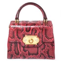 Pre Owned Dolce & Gabbana Red Python and Velvet Welcome Top Handle Bag