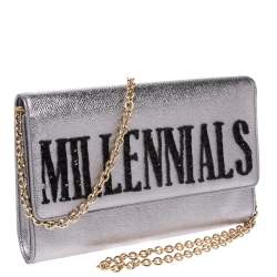 مملوكة مسبقًا حقيبة كلتش دولتشي اند غابانا ميلينسالز بسلسلة جلد ميتاليك فضية