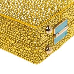 Pre Owned حقيبة دولتشي أند غابانا صندوقية ساتان مزخرفة كريستال ذهبية / صفراء