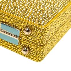 Pre Owned حقيبة دولتشي أند غابانا صندوقية ساتان مزخرفة كريستال ذهبية / صفراء