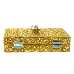 Pre Owned حقيبة دولتشي أند غابانا صندوقية ساتان مزخرفة كريستال ذهبية / صفراء