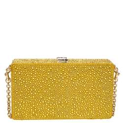 Pre Owned حقيبة دولتشي أند غابانا صندوقية ساتان مزخرفة كريستال ذهبية / صفراء