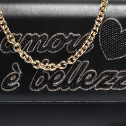 Pre Owned Dolce & Gabbana Black Leather L'amore è Bellezza Chain Clutch