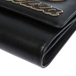 Pre Owned Dolce & Gabbana Black Leather L'amore è Bellezza Chain Clutch