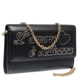 Pre Owned Dolce & Gabbana Black Leather L'amore è Bellezza Chain Clutch