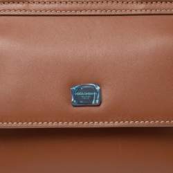 Pre Owned Dolce & Gabbana Tan Leather Micro Sicily 58 Top Handle Bag
