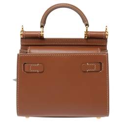 Pre Owned Dolce & Gabbana Tan Leather Micro Sicily 58 Top Handle Bag