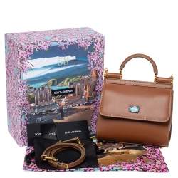 Pre Owned Dolce & Gabbana Tan Leather Micro Sicily 58 Top Handle Bag