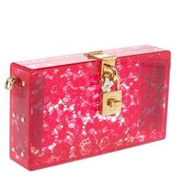 Pre Owned Dolce & Gabbana Red Acrylic Lace Dolce Box Bag