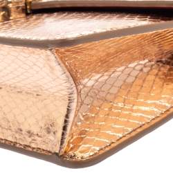 Pre Owned Dolce & Gabbana Metallic Rose Gold Snakeskin Lucia Chain Shoulder Bag