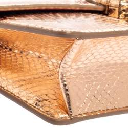 Pre Owned Dolce & Gabbana Metallic Rose Gold Snakeskin Lucia Chain Shoulder Bag