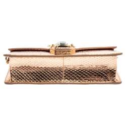 Pre Owned Dolce & Gabbana Metallic Rose Gold Snakeskin Lucia Chain Shoulder Bag