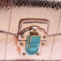 Pre Owned Dolce & Gabbana Metallic Rose Gold Snakeskin Lucia Chain Shoulder Bag
