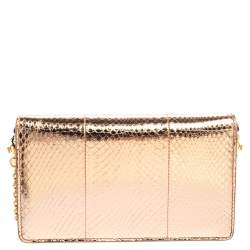 Pre Owned Dolce & Gabbana Metallic Rose Gold Snakeskin Lucia Chain Shoulder Bag