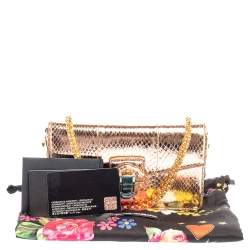 Pre Owned Dolce & Gabbana Metallic Rose Gold Snakeskin Lucia Chain Shoulder Bag