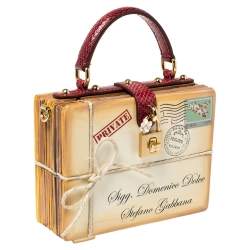 Pre Owned Dolce & Gabbana Beige/Maroon Wood and Python Postage Box Dolce Box Bag