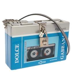 Pre Owned Dolce & Gabbana Blue/Silver Wood Walkman Box Clutch Bag