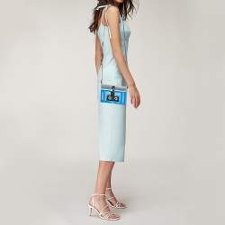 Pre Owned Dolce & Gabbana Blue/Silver Wood Walkman Box Clutch Bag