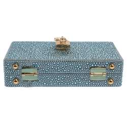 Pre Owned حقيبة كلتش دولتشي أند غابانا "دولتشي بوكس" أحجار الراين مطبقة بالحرارة أزرق سماوي