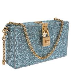 Pre Owned حقيبة كلتش دولتشي أند غاب انا "دولتشي بوكس" أحجار الراين مطبقة بالحرارة أزرق سماوي