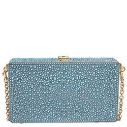 Pre Owned حقيبة كلتش دولتشي أند غابانا "دولتشي بوكس" أحجار الراين مطبقة بالحرارة أزرق سماوي