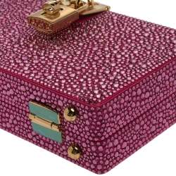 Pre Owned حقيبة كلتش دولتشي أند غابانا "دولتشي بوكس" سلسلة أحجار الراين مطبقة بالحرارة وردي