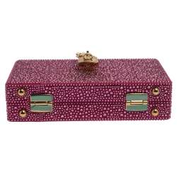 Pre Owned حقيبة كلتش دولتشي أند غابانا "دولتشي بوكس" سلسلة أحجار الراين مطبقة بالحرارة وردي