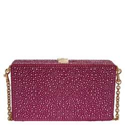 Pre Owned حقيبة كلتش دولتشي أند غابانا "دولتشي بوكس" سلسلة أحجار الراين مطبقة بالحرارة وردي