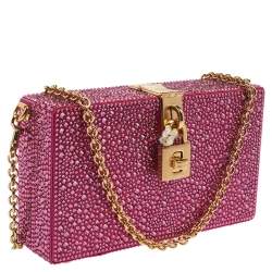 Pre Owned حقيبة كلتش دولتشي أند غابانا "دولتشي بوكس" سلسلة أحجار الراين مطبقة بالحرارة وردي