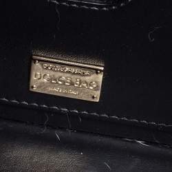 مملوكة مسبقًا حقيبة دولتشى أند غابانا يد علوية دولتشى بوكس جلد نقش سحلية وفرو أرنب أسود / وردى 