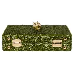 Pre Owned Dolce & Gabbana Green Heat-Applied Rhinestones Dolce Box Chain Clutch