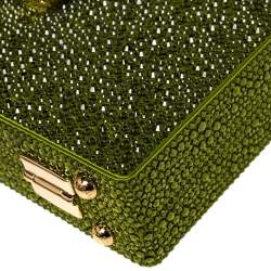 Pre Owned Dolce & Gabbana Green Heat-Applied Rhinestones Dolce Box Chain Clutch